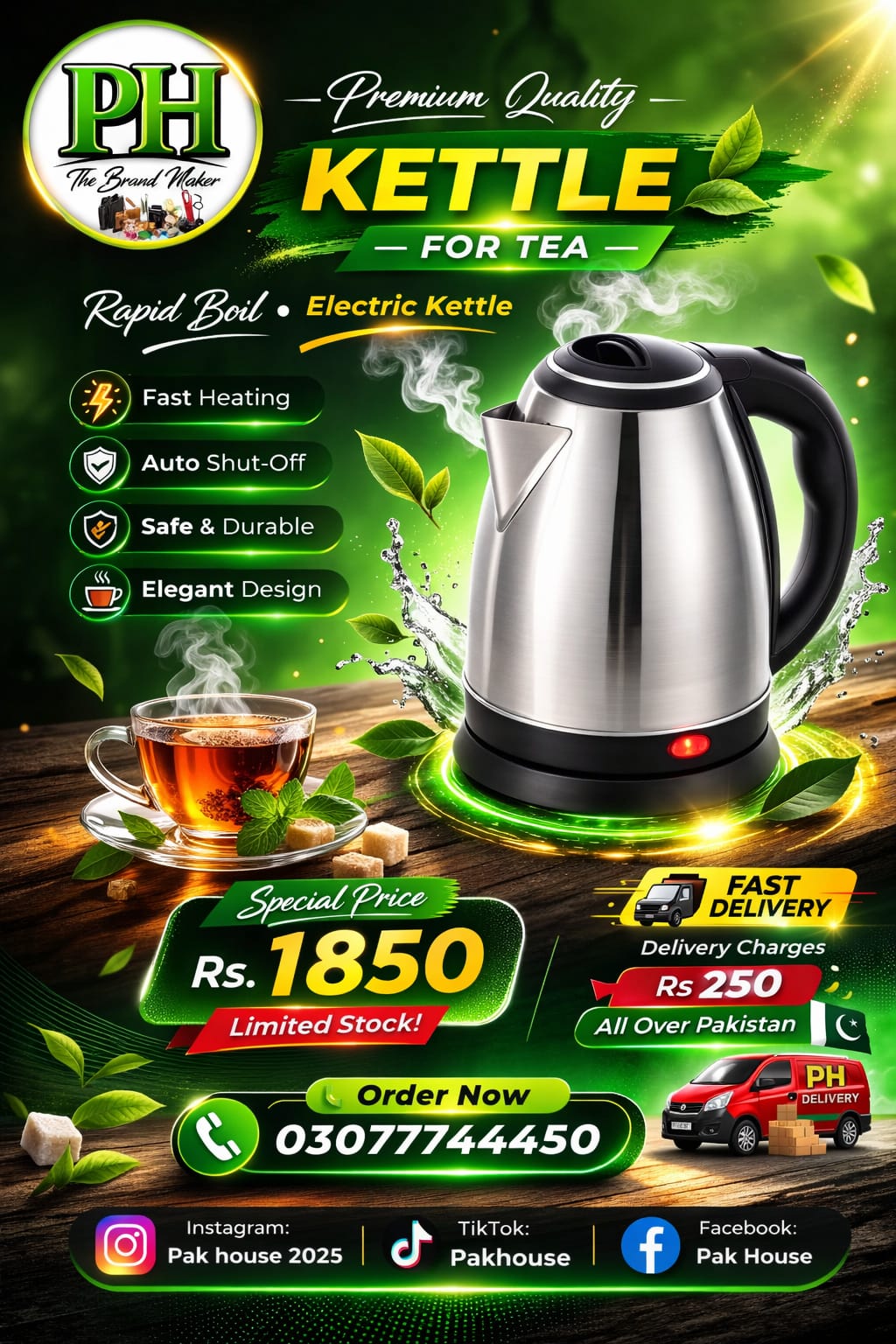 2.0L Electric Kettle – Quick Heating & Auto Shut-Off